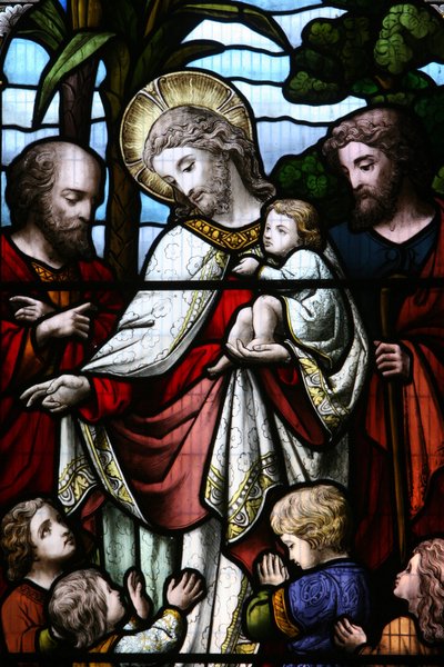 Vidriera que representa a Jesús dando la bienvenida a los niños, Billingshurst, Gran Bretaña de Unbekannt