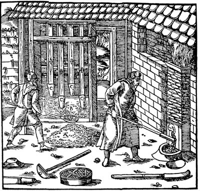 Trituración y tostado de mineral para extraer metal, 1556 de Unbekannt