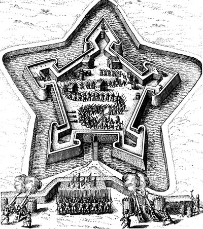 Fuerte estrellado defendido por un foso bajo asedio, 1617-1619 de Unbekannt