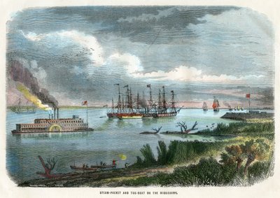 Paquete de vapor y remolcador en el Mississippi, EE.UU., c1875 de Unbekannt