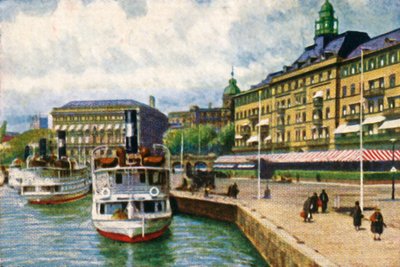 Barco de vapor en el muelle del Grand Hotel, Estocolmo, c1928 de Unbekannt