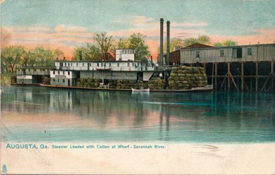 Vapor cargado con algodón en un muelle, río Savannah, Augusta, Georgia, 1908 de Unbekannt