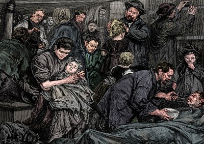 Pasajeros de tercera clase en un vapor atlántico rumbo a América, c. 1850 de Unbekannt