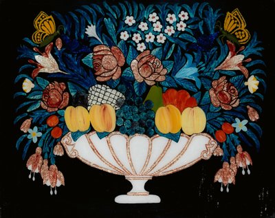 Naturaleza muerta - Flores y frutas en un cuenco blanco y rosa de Unbekannt