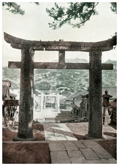 Torii de piedra, Templo Suwa, Nagasaki, Japón, 1904 de Unbekannt