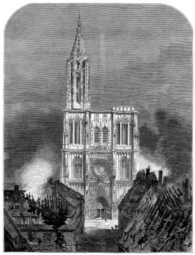 Catedral de Estrasburgo durante el bombardeo final de la ciudad, Guerra Franco-Prusiana, 1870 de Unbekannt