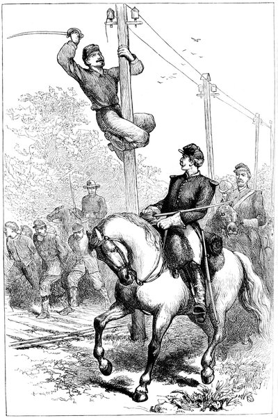 Caballería de Stuart cortando cables telegráficos, Guerra Civil Americana, c. 1861-1864, c. 1880 de Unbekannt