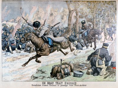 Ataque sorpresa de la caballería rusa en el camino a Port Arthur, Guerra Ruso-Japonesa, 1904 de Unbekannt