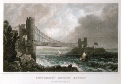 Puente colgante sobre el estuario de Conwy, Gales, c1840 de Unbekannt