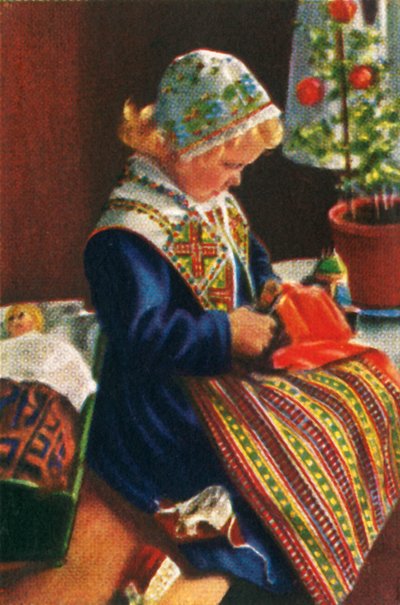 Niña sueca jugando con muñecas, c1928 de Unbekannt