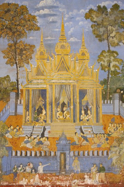 Pagoda de Plata. Este mural representa escenas del Reamker, que es la versión camboyana o jemer del poema clásico hindú Ramayana, Phnom Penh, Camboya de Unbekannt