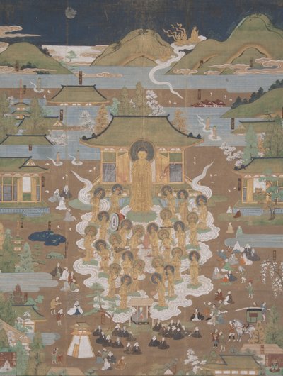 Mandala del Templo Taima- Amida da la bienvenida a Chūjōhime al Paraíso Occidental de Unbekannt