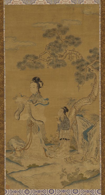Tapiz: una inmortal taoísta y asistente bajo un pino, dinastía Ming, 1368-1644 de Unbekannt