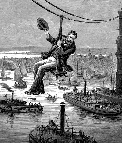Probando los cables en el Puente de Brooklyn, c1900 de Unbekannt