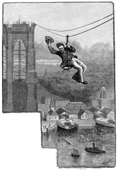 Probando los cables en el Puente de Brooklyn, c. 1900 de Unbekannt