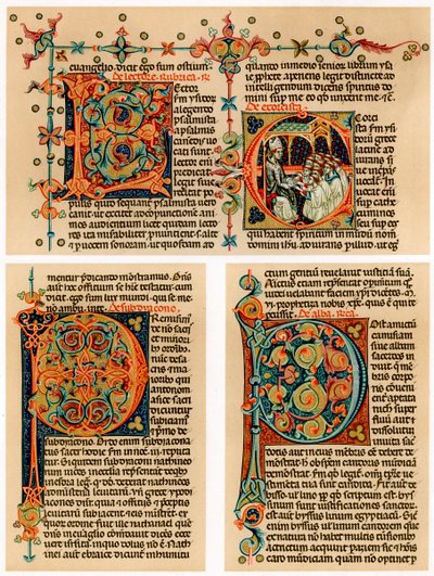 Página de texto con letras iniciales iluminadas, siglo XIV de Unbekannt
