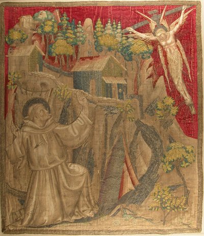 Textil con San Francisco recibiendo los estigmas, italiano, finales del siglo XIV de Unbekannt