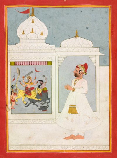 Thakur Ajit Singh adora a la diosa, fechado en 1817 de Unbekannt