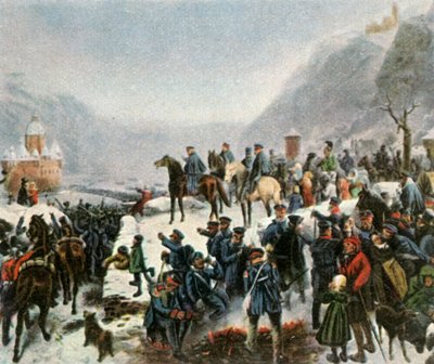 El 1er Ejército de Silesia cruzando el río Rin cerca de Kaub, 1 de enero de 1814, 1936 de Unbekannt