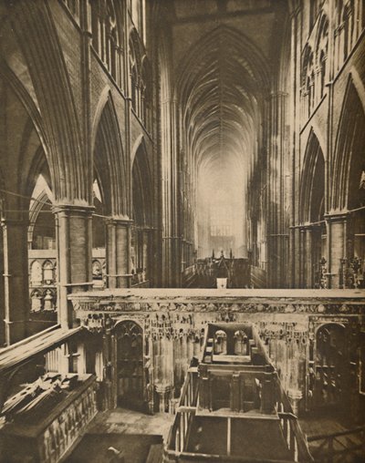 El gran interior de la abadía: mirando al oeste desde la capilla del confesor, c1935 de Unbekannt