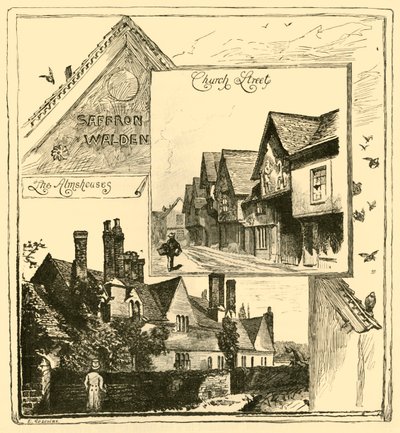 Las casas de beneficencia, Audley End, y Church Street, Saffron Walden, 1898 de Unbekannt
