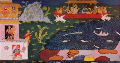 La llegada de Rama y Sita en el carro aéreo, siglo XVIII, 1937 de Unbekannt