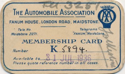 La Asociación de Automóviles: Tarjeta de membresía, 1936 de Unbekannt