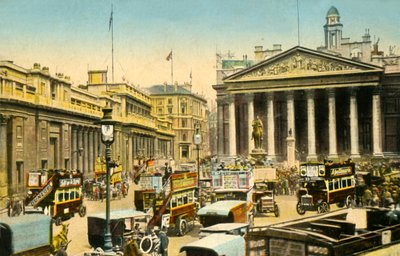 El Banco de Inglaterra y la Bolsa Real, Londres, c. 1910 de Unbekannt