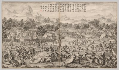 La batalla en Elei Zhalatu: de Escenas de Batalla de la Represión de Rebeliones...c. 1765-1774 de Unbekannt