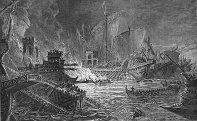 La Batalla de Actium, en la que Augusto derrotó a Antonio y Cleopatra, 31 a.C. 1908 de Unbekannt