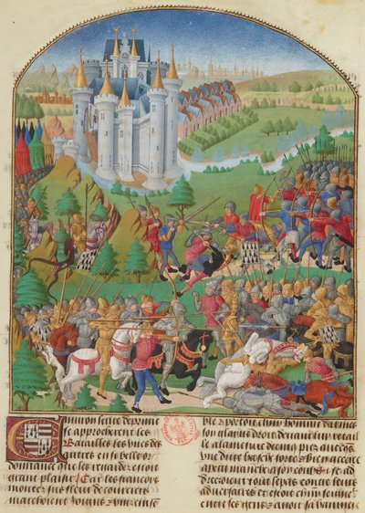 La batalla de Auray el 29 de septiembre de 1364 Miniatura de Compillation..., c. 1480 de Unbekannt