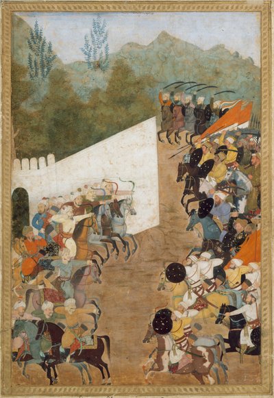 La batalla de Shahbarghan, folio de un Padshahnama, crónica del emperador, siglo XVII de Unbekannt