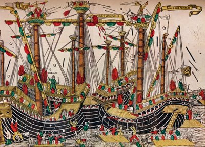 La Batalla de Zonchio Navarino, c1499 de Unbekannt
