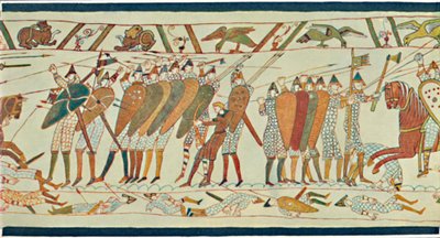 El comienzo de la Batalla de Senlac Tapiz de Bayeux, c15th century, 1902 de Unbekannt