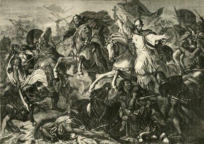 El obispo de Ratisbona en la batalla de Augsburgo, batalla de Lechfeld 955, 1890 de Unbekannt