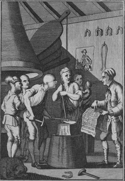 El herrero deja que su hierro se enfríe atendiendo las noticias del sastre, 1772 de Unbekannt