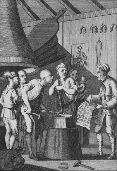 El herrero deja que su hierro se enfríe atendiendo las noticias del sastre, 1772 de Unbekannt