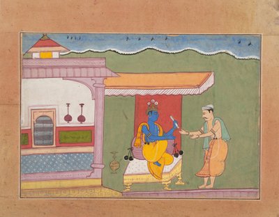 El Brahmán Entrega la Carta de Rukmini a Krishna, del Bhagavata Purana Disperso, ca. 1610 de Unbekannt