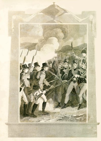 Los británicos atacando las líneas francesas con bayonetas en la batalla de Maida, 1806, 1816 de Unbekannt