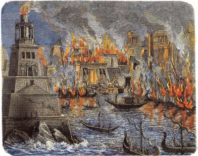 El incendio de la Biblioteca de Alejandría, 1876 de Unbekannt