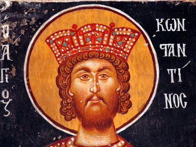 El fresco bizantino del siglo XV (detalle): El Emperador Constantino Pintura mural Iglesia del Arcángel Miguel en Pedoulas, Chipre Iglesias pintadas sitio UNESCO Troodos, Chipre de Unbekannt