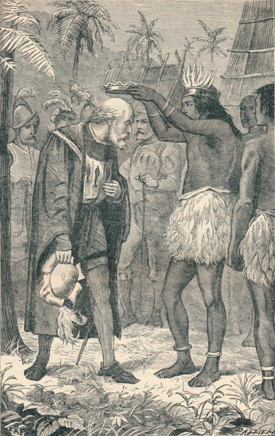 El Cacique Colocando una Corona en la Cabeza de Colón, 1904 de Unbekannt