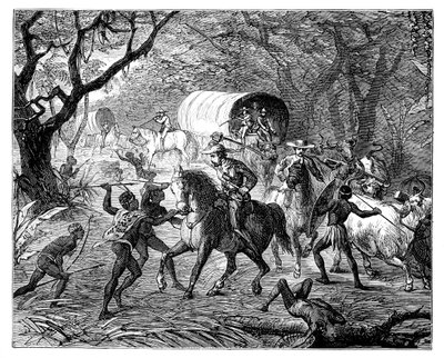 La Guerra de los Cafres: Nativos atacando un convoy, siglo XIX de Unbekannt