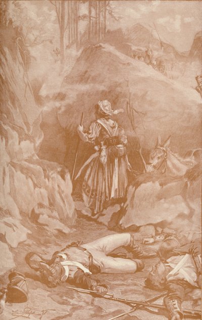 La cantinera del 26º Regimiento escalando las rocas en Busaco, 1810, 1896 de Unbekannt