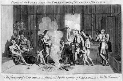La ceremonia de un divorcio, practicada por los nativos de Canadá, en América del Norte, c1760 de Unbekannt