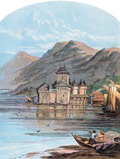 El Castillo de Chillon, Lago de Ginebra, Suiza, 1864 de Unbekannt