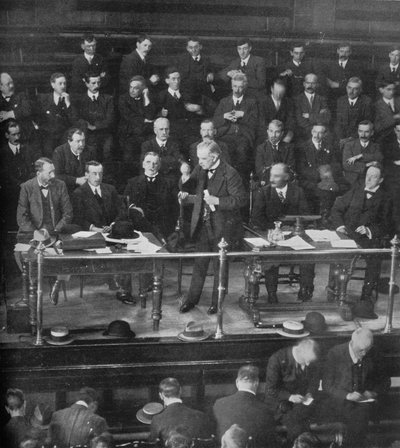 La huelga del carbón: el Sr. Lloyd George dirigiéndose a los representantes de los mineros en Cardiff, 1915 de Unbekannt