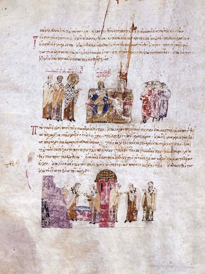 El Concilio de Constantinopla Triunfo de la Ortodoxia en 843 Miniatura del Skylitzes de Madrid de Unbekannt