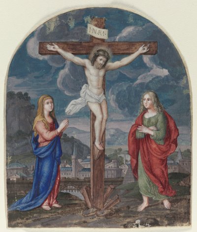 La Crucifixión: Miniatura extraída de un libro de oraciones, c. 1540-1550 de Unbekannt