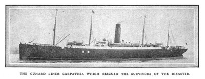 El transatlántico de Cunard Carpathia que rescató a los sobrevivientes del desastre, 20 de abril de 1912 de Unbekannt